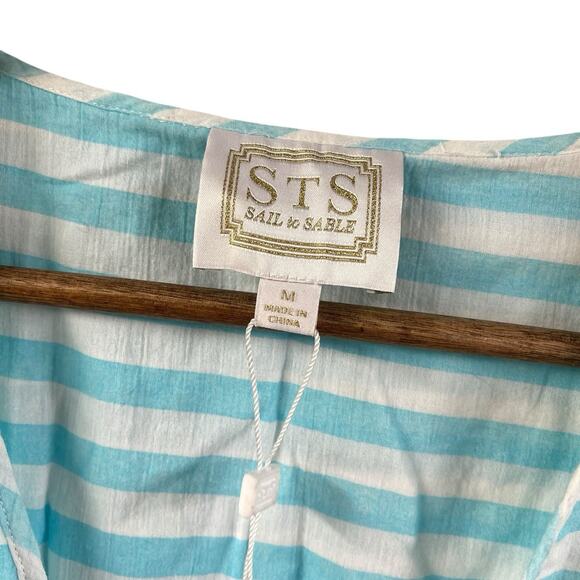 STS Sail To Sable Blue Striped Dress Medium Nautical Tie Waist 100% Cotton - Picture 3 of 7